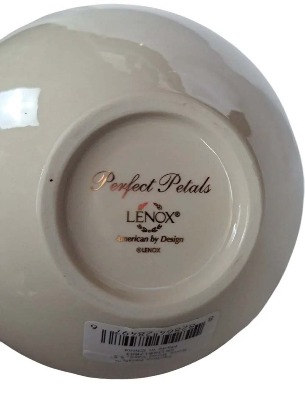Lenox Perfect Petals Rose Bowl Vase cream with scalloped rim gold trim 5.5 inch